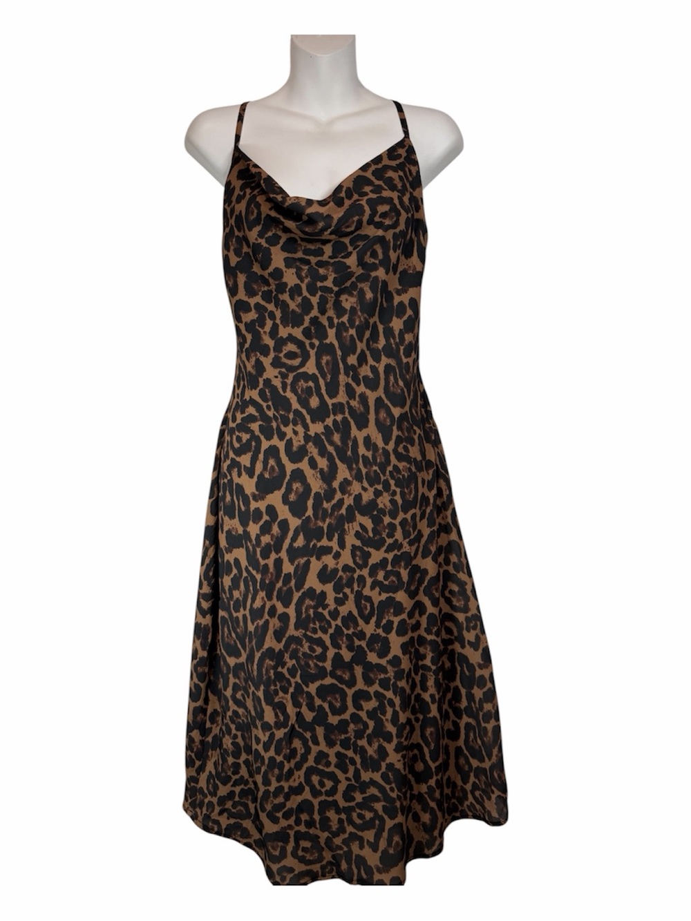 Leopard Print Satin Slip Dress Koko + Mason Midi Mob Wife Glam S Y2K Adjustable